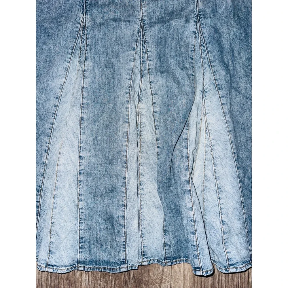 WB5 Vtg The Territory Ahead Denim Skirt A Line Maxi Acid Wash Flare Jean Skirt 8